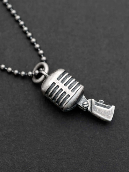 Halskette Herren Vintage Mikrofon Handgefertigt Silber 925 Lederband