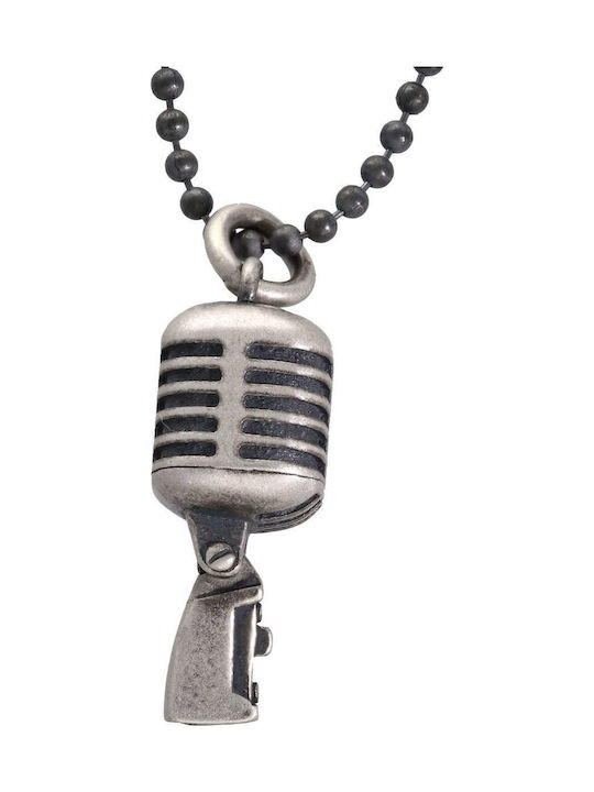 Men's Vintage Pendant Microphone Handmade Silver 925 Chain Bead