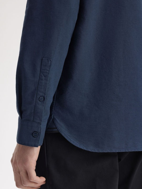 Long Sleeve Cotton Shirt in Regular Fit Striped Blue