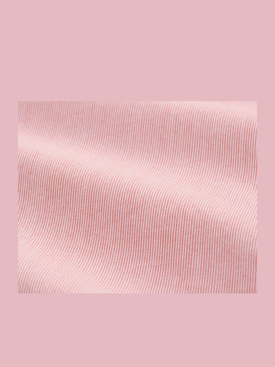 Short Sleeve Cotton Shirt in Regular Fit Striped Pink