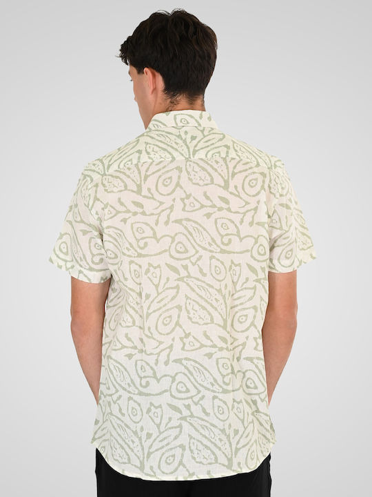 Rebase Kurzärmeliges Leinen Herrenhemd Linen Weiß