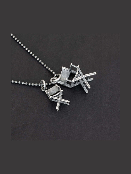 Emmanuela Handcrafted Für Euch Herren Halskette Sessel Regisseur Handgefertigt Silber 925 Kordel Technoleder 55cm