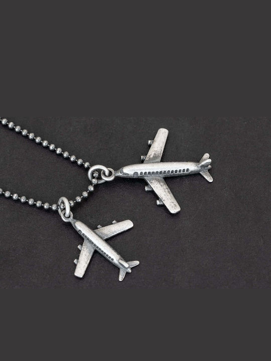 Men's Airplane Pendant Handmade Silver 925 Chain Roll 50cm