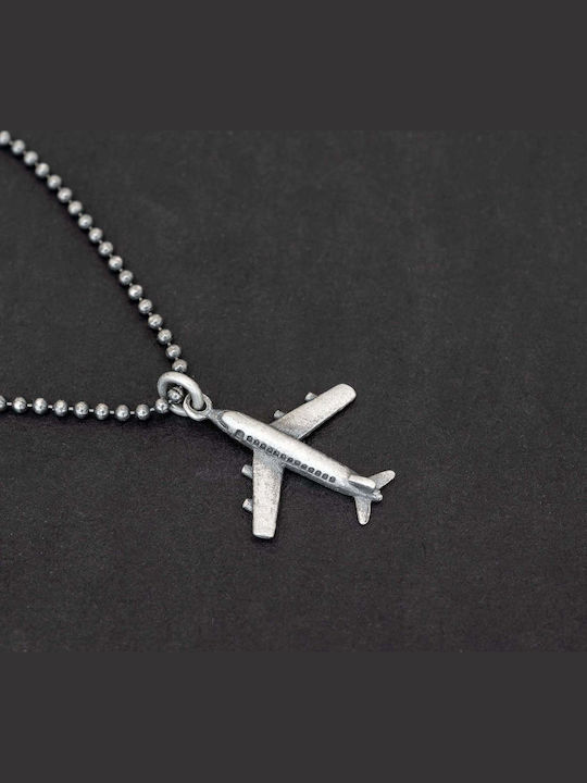 Men's Airplane Pendant Handmade Silver 925 Chain Roll 50cm