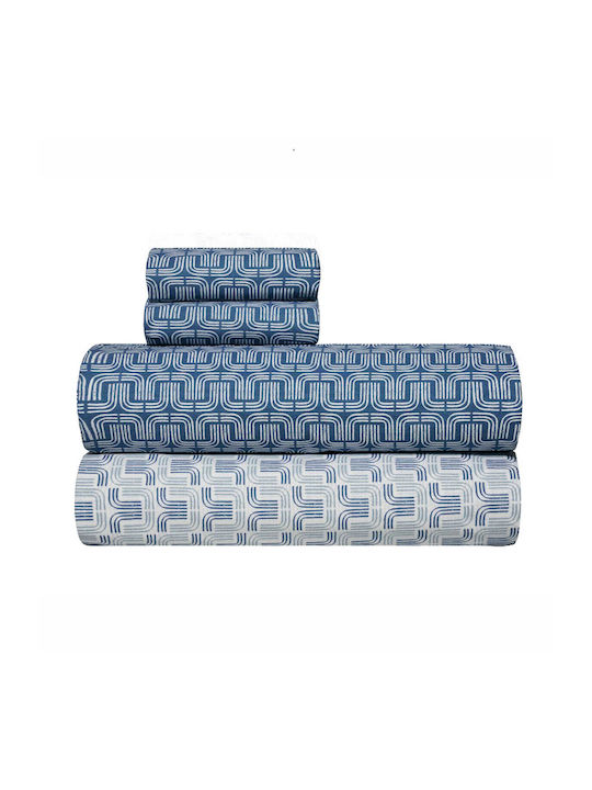 Kentia Kivo Bed Sheets Set Double 240x270cm Blue (4pcs)