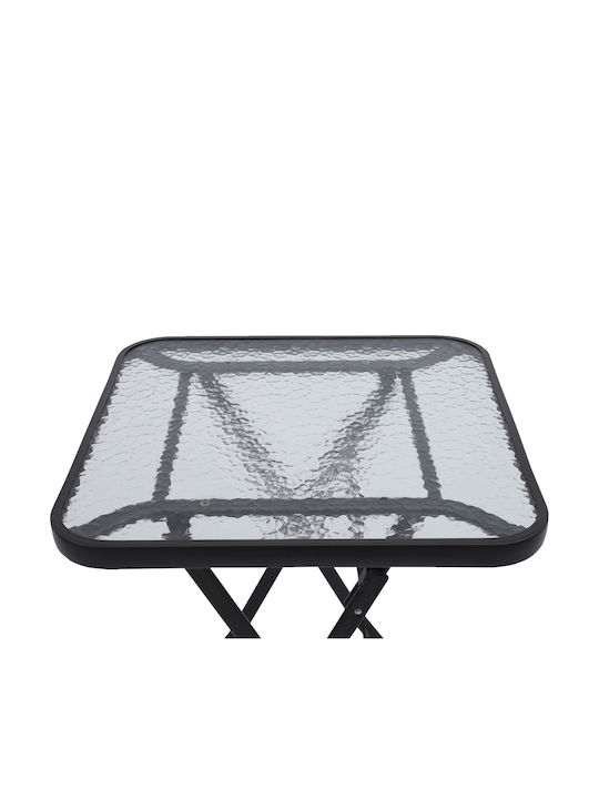 Table for Small Outdoor Spaces Foldable Metal with Glass Surface Gray 60x60x72cm