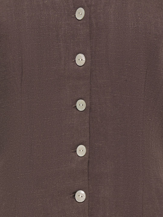 Summer Mini Shirt Dress Brown