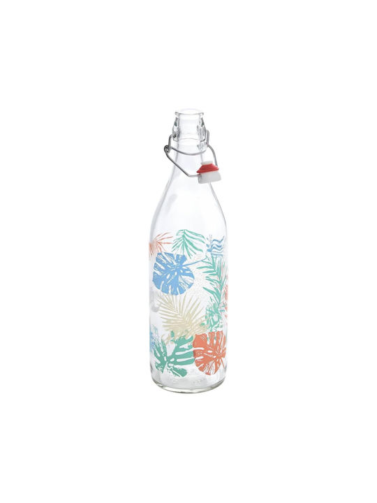 Glass Water Bottle With Screw Lid Transparent 1000ml
