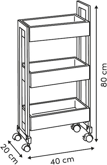 5Five Wooden Kitchen Trolley 3 Tiers 40x20x80cm