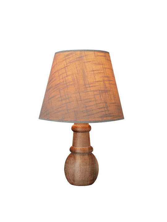 SteweHome Wooden Table Lamp LED with Beige Shade and Base