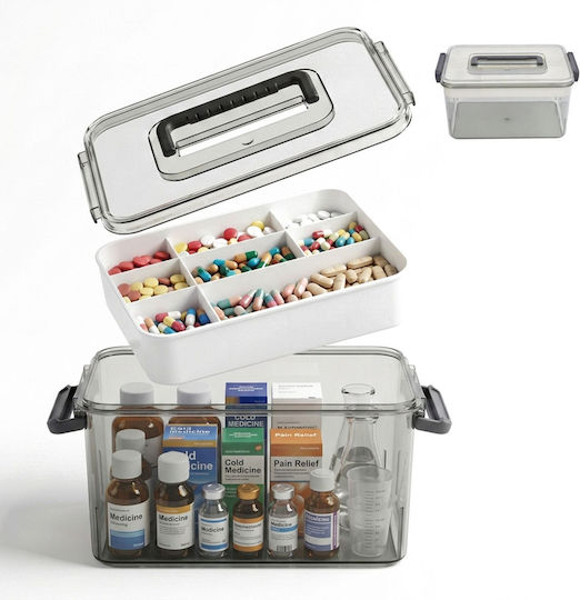 Relaxdays Plastic Medicine Box Beige Transparent Gray 17x21x29 Cm