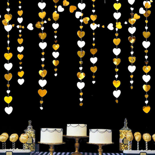 Herz Banner Flippy Fransen Stil 4 M Inklusive Fadenrolle Gold Weiß