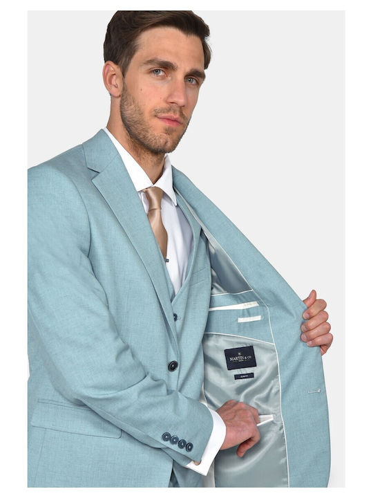Summer Men's Suit with Vest Slim Fit Teal