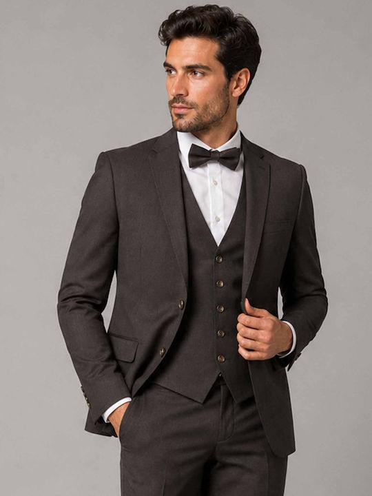 Men's Groom's Suit with Vest with Slim Fit Brown