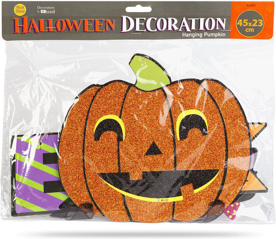 Decorațiune De Halloween Agățată Dovleac Din Spumă Portocaliu Mov Negru Sclipicios 45x23 Cm