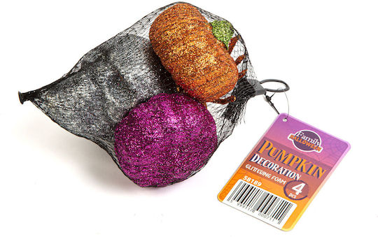 Halloween Decoration Set Spider Skull Pumpkins Glitter 4 Pieces
