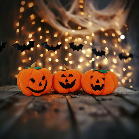 Set De Decorare Halloween Textil Dovleac 3 Bucăți 10x10x11 Cm Modele Diferite