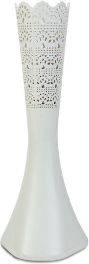 White Decorative Vase 40 Cm Modern Laser Cut Design Natural Artificial Flowers