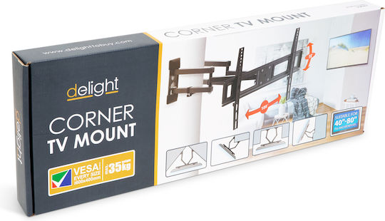 Suport TV Reglabil de Colț Vesa 600x400 40-80 Inch Braț Dublu Rotativ 35kg
