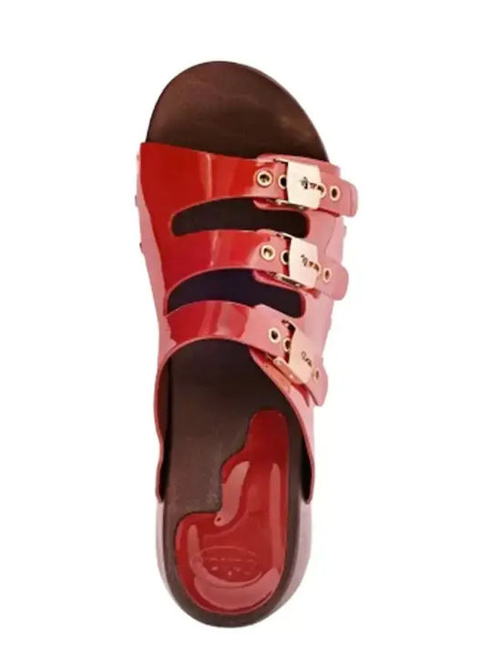Pescura Damen Sandalen Rote Leder Anatomic mit Strass