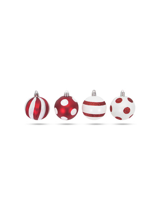 Set De Globuri De Crăciun Roșii Albe 24 Bucăți 6 Cm 4 Modele
