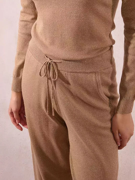 Women's Fabric Trousers in Straight Leg Style Beige