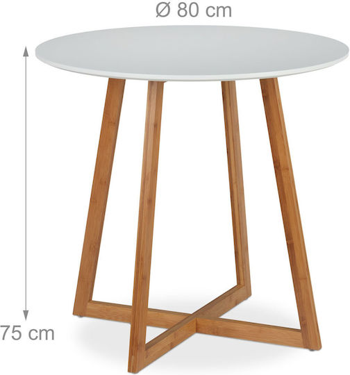 Masă Rotundă din Lemn cu Cadru din Ciment Alb 80x80cm