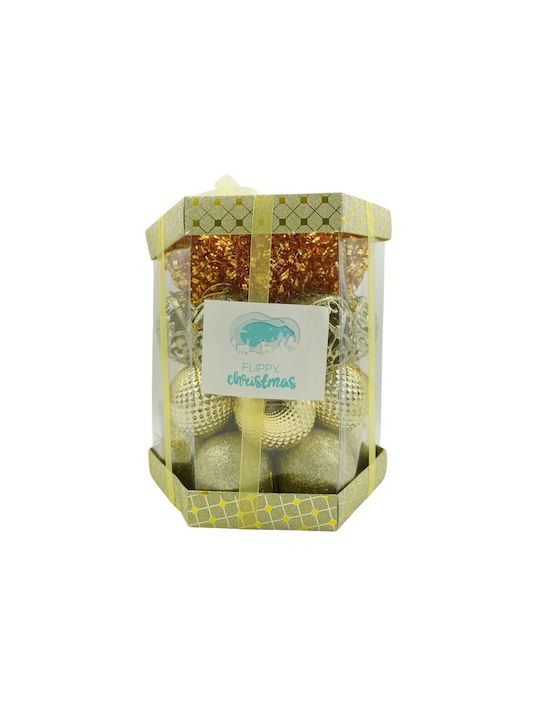 Set 28 Ornamente De Crăciun Pentru Brad Tip Glob Cupru Aurit Din Polistiren Cu Sclipici Finisaj Cutie 18 Cm Adâncime X 22 Cm Înălțime X 18 Cm Lungime