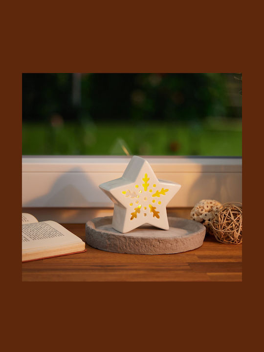 Relaxdays Lumânare Și Suport Pentru Lumânare De Crăciun Ceramic Alb 12x11cm