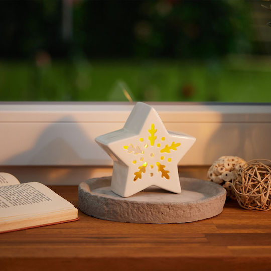 Relaxdays Lumânare Și Suport Pentru Lumânare De Crăciun Ceramic Alb 12x11cm