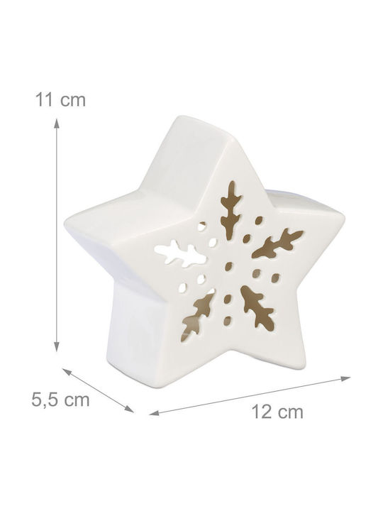 Relaxdays Lumânare Și Suport Pentru Lumânare De Crăciun Ceramic Alb 12x11cm