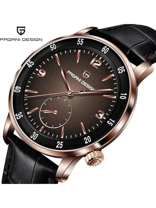 Men's Automatic Watch with Black Leather Strap