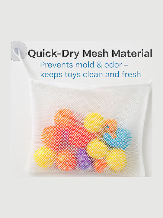 Geantă Organizator Mesh Pentru Baie Neseser Depozitare Jucării Duș Produse Igienă Ventuze Uscare Rapidă 40×30 Cm Albă