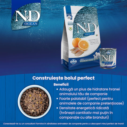 Farmina Ocean 2.5kg Hrană Uscată pentru Câini Adulți de Rase Medii și Mari cu Hering, Portocală, Pește, Rodie și Măr