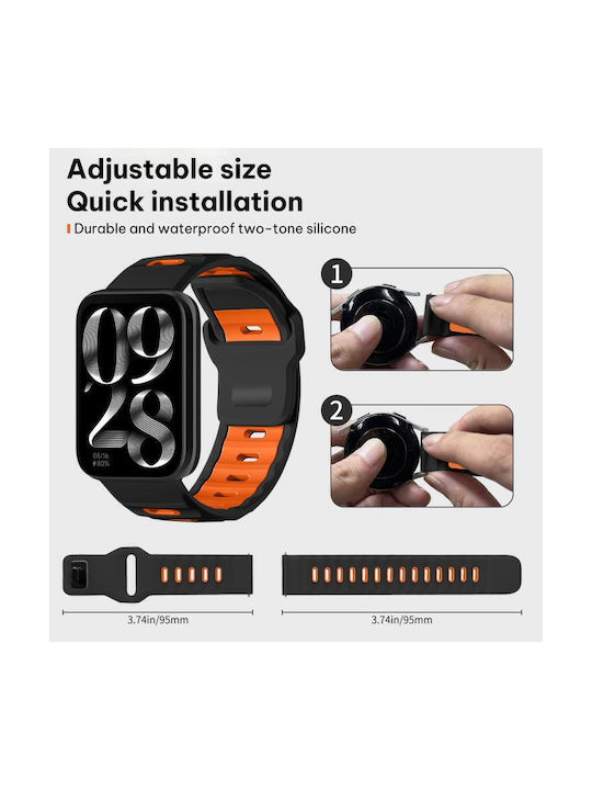 Xiaomi Band 9 Pro Redmi Watch 6 5 Xdfind Flat-head Dual-color Silicone Watch Band Black+orange