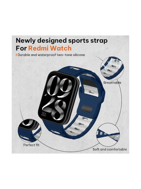 Xiaomi Band 9 Pro Redmi Watch 6 5 Xdfind Flat-head Dual-color Silicone Watch Band Navy Blue+white