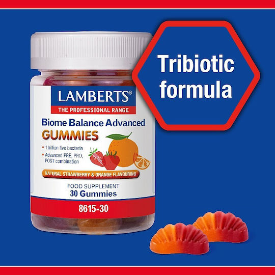 Biome Balance Advanced Nahrungsergänzung Mit Probiotika, Postbiotika & Präbiotika Strawberry Orange 30 Gummibärchen
