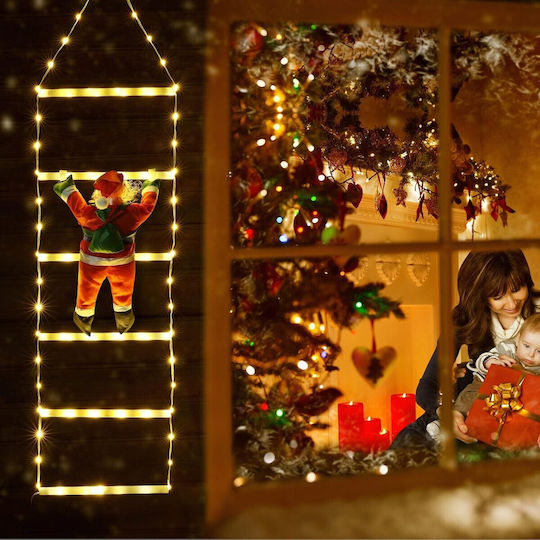 Illuminated Decorative Christmas Santa Electric White Plastic In Ladder 10x38x10cm