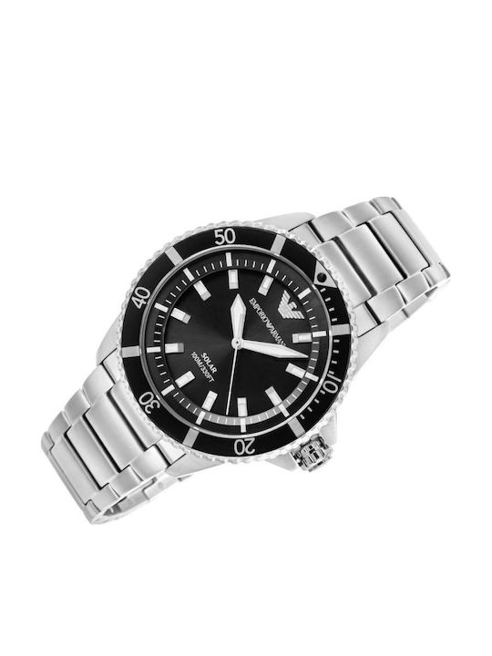 Emporio Armani Explorer Herrenuhr Solar mit rostfreiem Stahlarmband Schwarz/Silber