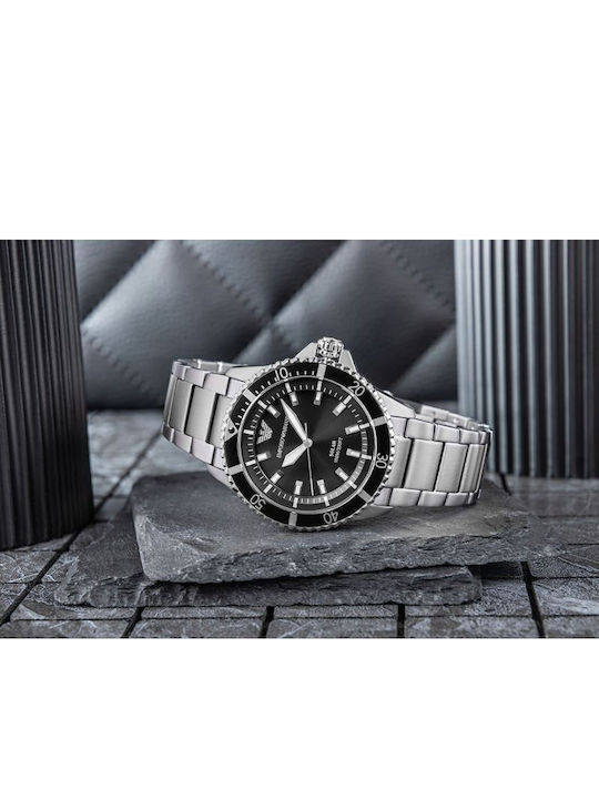 Emporio Armani Explorer Herrenuhr Solar mit rostfreiem Stahlarmband Schwarz/Silber