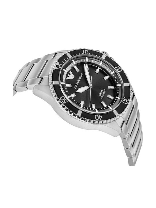 Emporio Armani Explorer Herrenuhr Solar mit rostfreiem Stahlarmband Schwarz/Silber