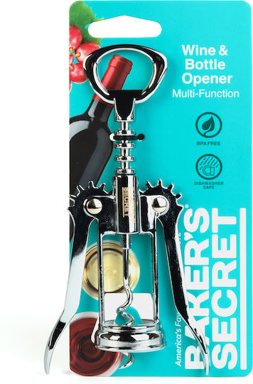 Tirbușon Metalic Baker's Secret 16,5 Cm Tip Fluture Deschizător De Vin Mecanism Cu Pârghie