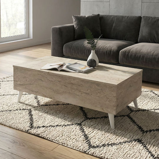 Rectangular Side Coffee Table Roy Wooden with Lifting Mechanism Travertine 2 Pieces W121xD69xH40cm