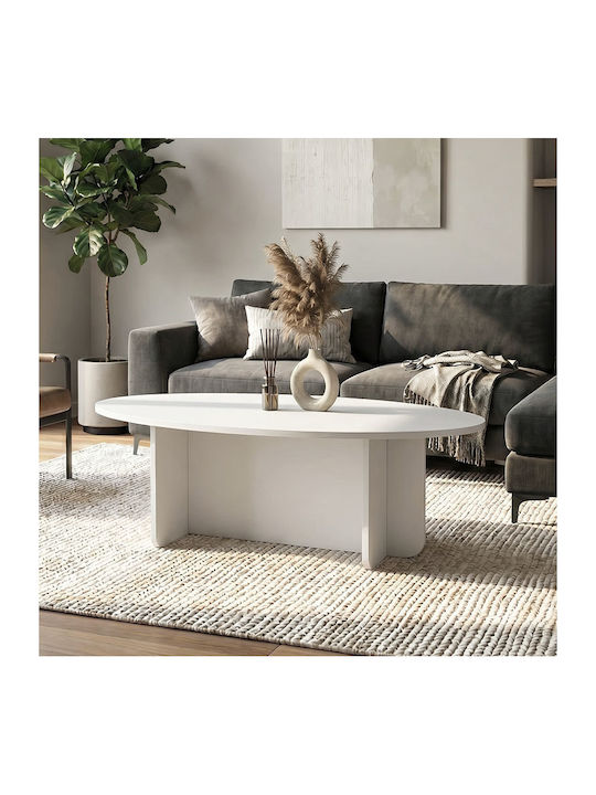 Oval Central Coffee Table Ravey Wooden White L120xW60xH39.6cm