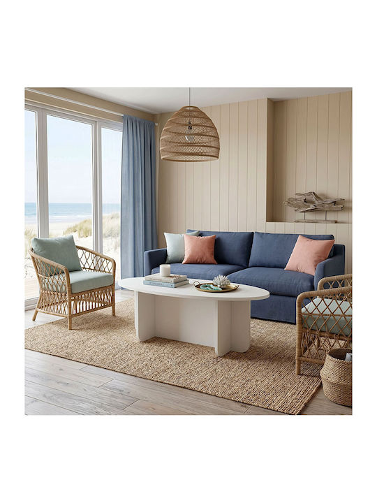 Oval Central Coffee Table Ravey Wooden White L120xW60xH39.6cm