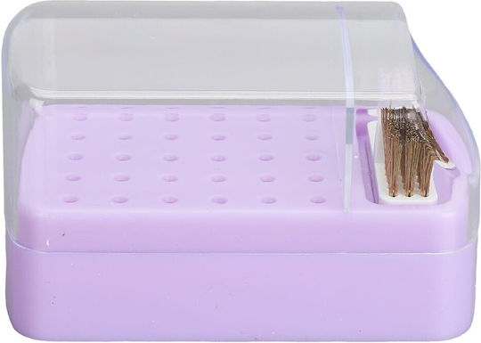 Box 30 Slots Nail Drill Bits & Cleaning Brush Purple