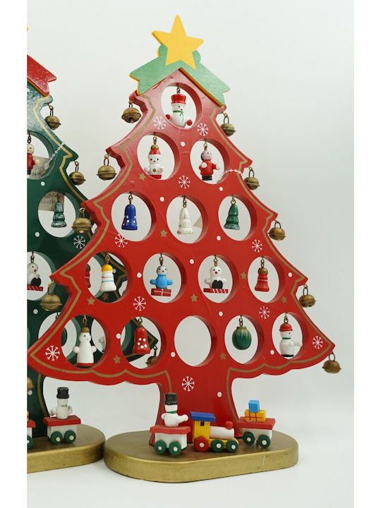 Arbore De Crăciun Roșu 15 Bucăți Ornamente 25,5 Cm X 33 Cm Lemn Alista Home