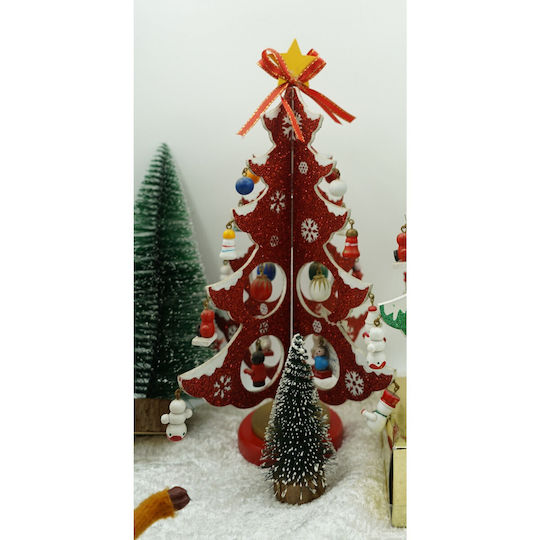 Christmas Decoration Tree Red White 8 Ornament Cavities 18.5 Cm X 33 Cm Wood Alista Home