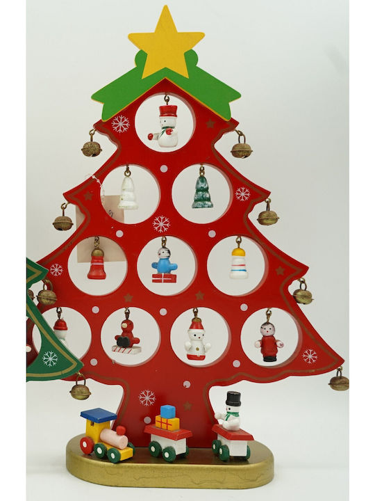Arbore De Crăciun Roșu 10 Bucăți Ornamente 20,5 Cm X 28 Cm Lemn Alista Home