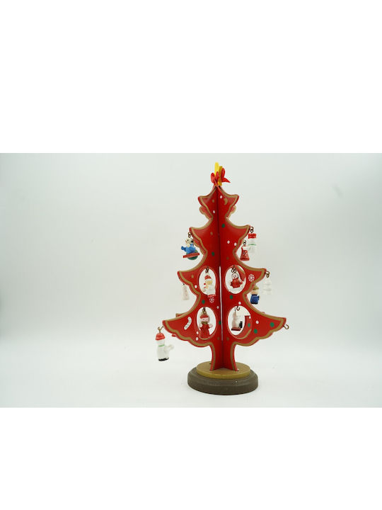 Arbore Decorativ De Crăciun Roșu 8 Bucăți Ornamente 18,5 Cm X 25 Cm Lemn Alista Home